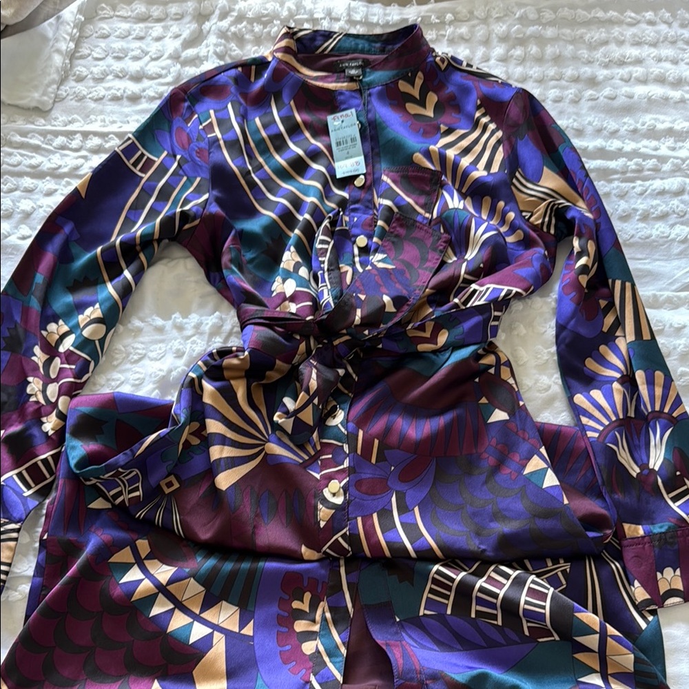 Ann Taylor satin Purple and Gold Patterned Midi Dress